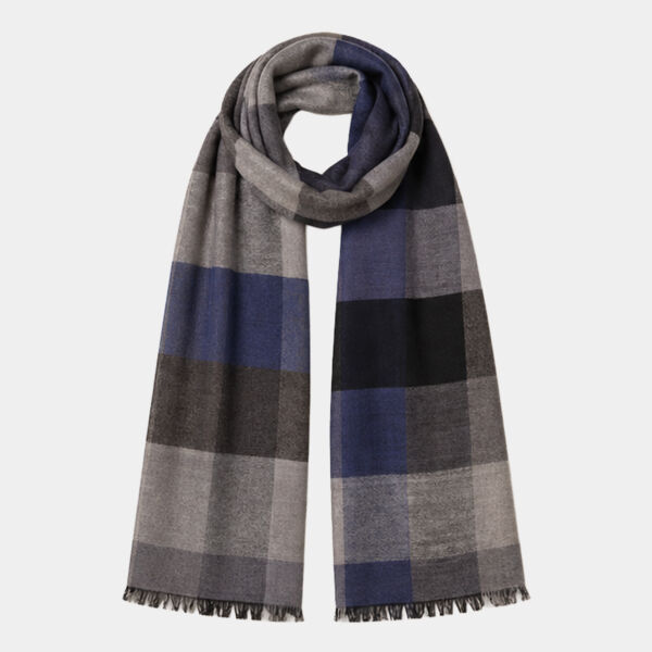 Spasso Blue Patchwork/Check Reversible Scarf Thumbnail
