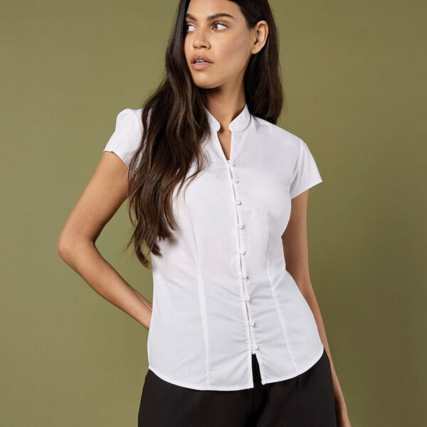 Women's continental blouse mandarin collar cap sleeve (tailored fit) Thumbnail