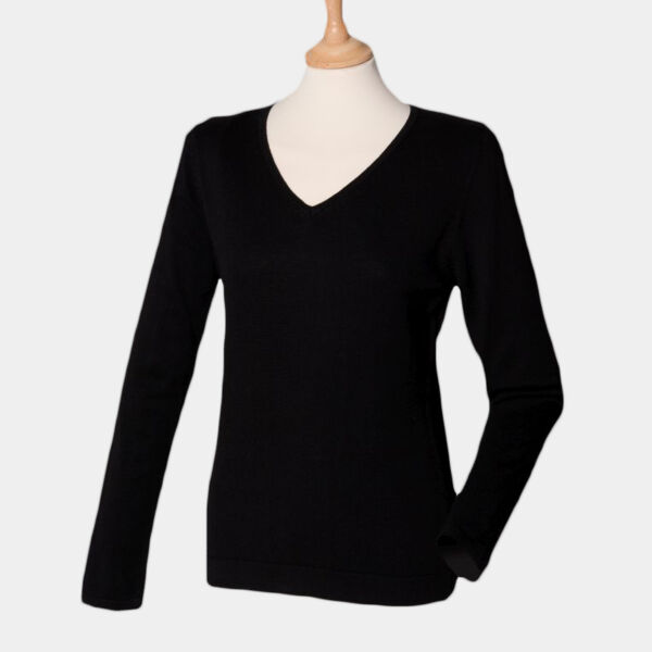 Henbury Ladies Lightweight Cotton Acrylic V Neck Sweater Thumbnail