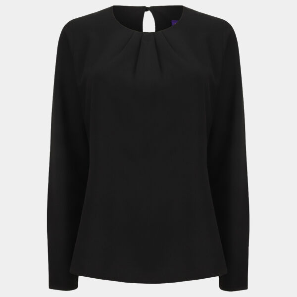 Henbury Ladies Pleat Front Long Sleeve Blouse Thumbnail