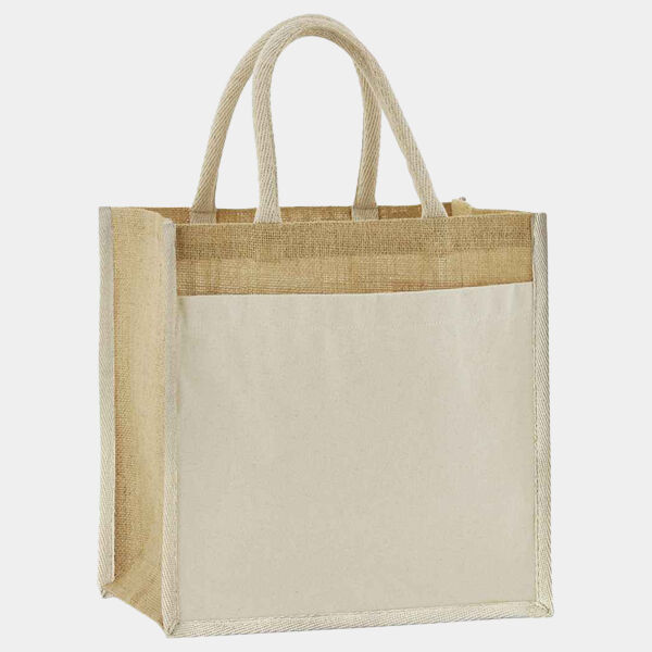 Cotton pocket natural starched jute midi tote Thumbnail