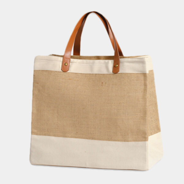Adley jute with faux leather tote Thumbnail