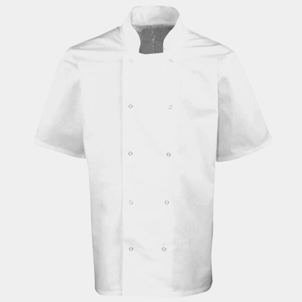 Studded front short sleeve chef's jacket Thumbnail