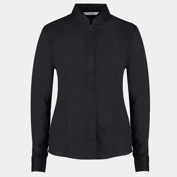 Women's mandarin collar shirt long-sleeved (tailored fit) Thumbnail
