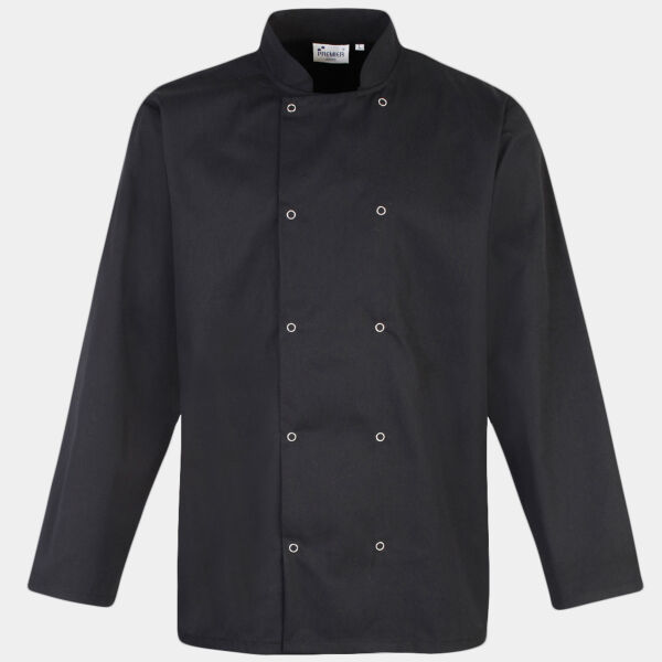 Studded front long sleeve chef's jacket Thumbnail