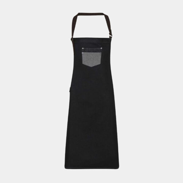 Division waxed-look denim bib apron with faux leather Thumbnail
